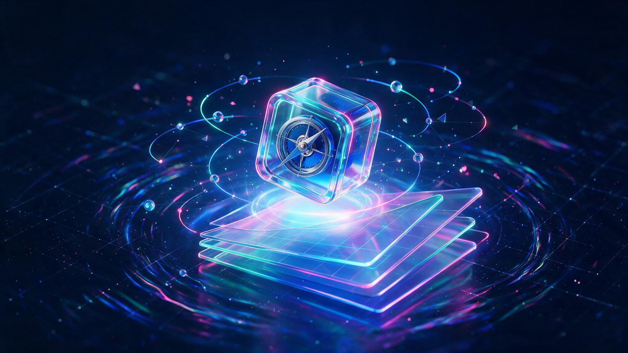Brand strategy positioning compass cube with neon market layers