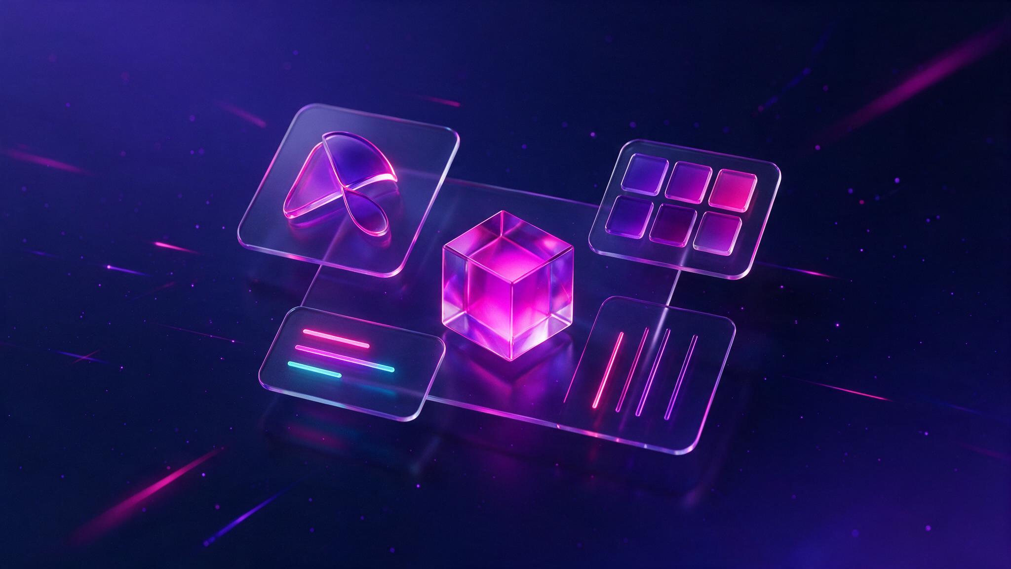 Brand identity design system with neon glass elements
