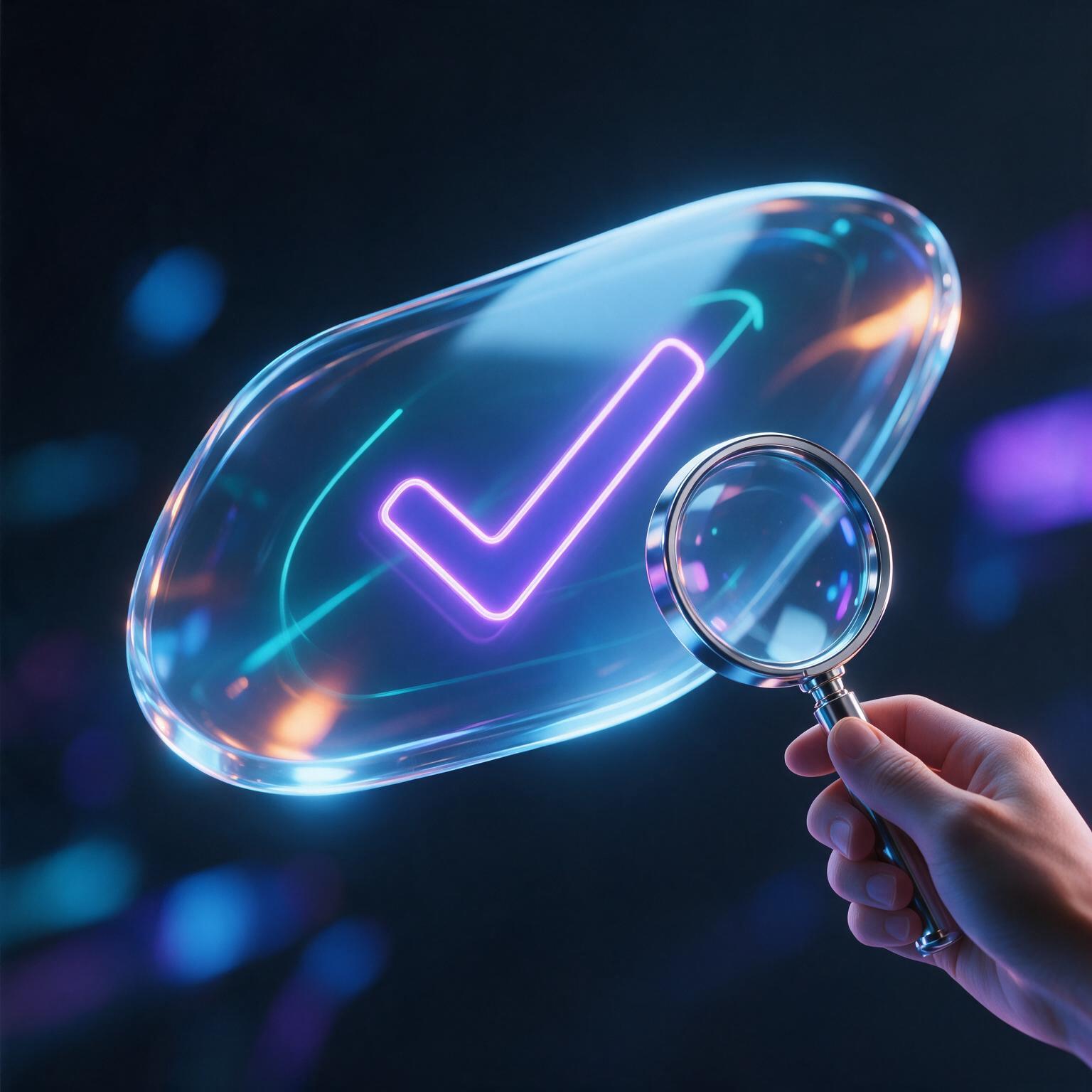Minimal magnifying glass inspecting a neon digital growth audit panel