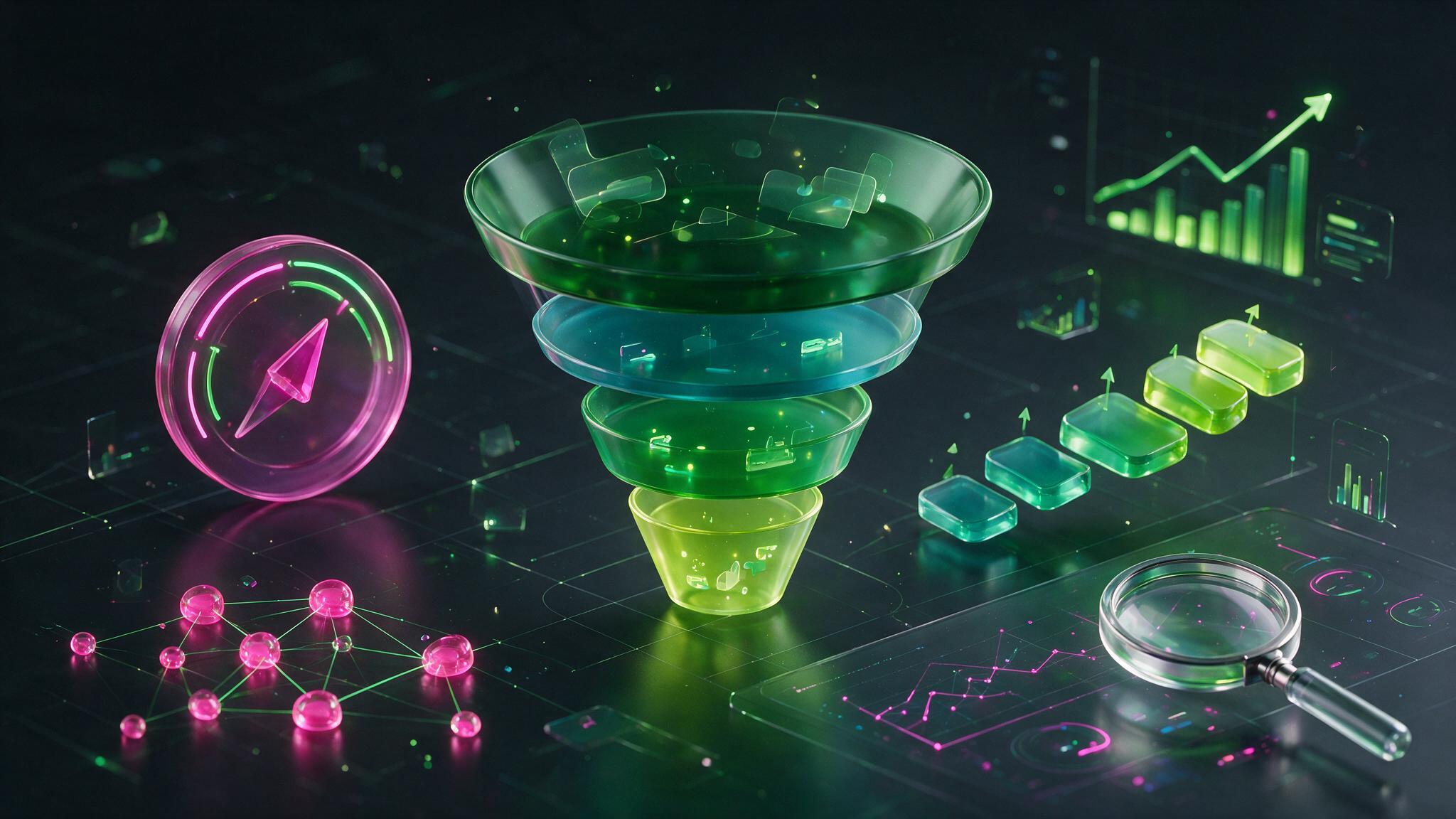 Performance marketing funnel with ROI graph and conversion optimisation data