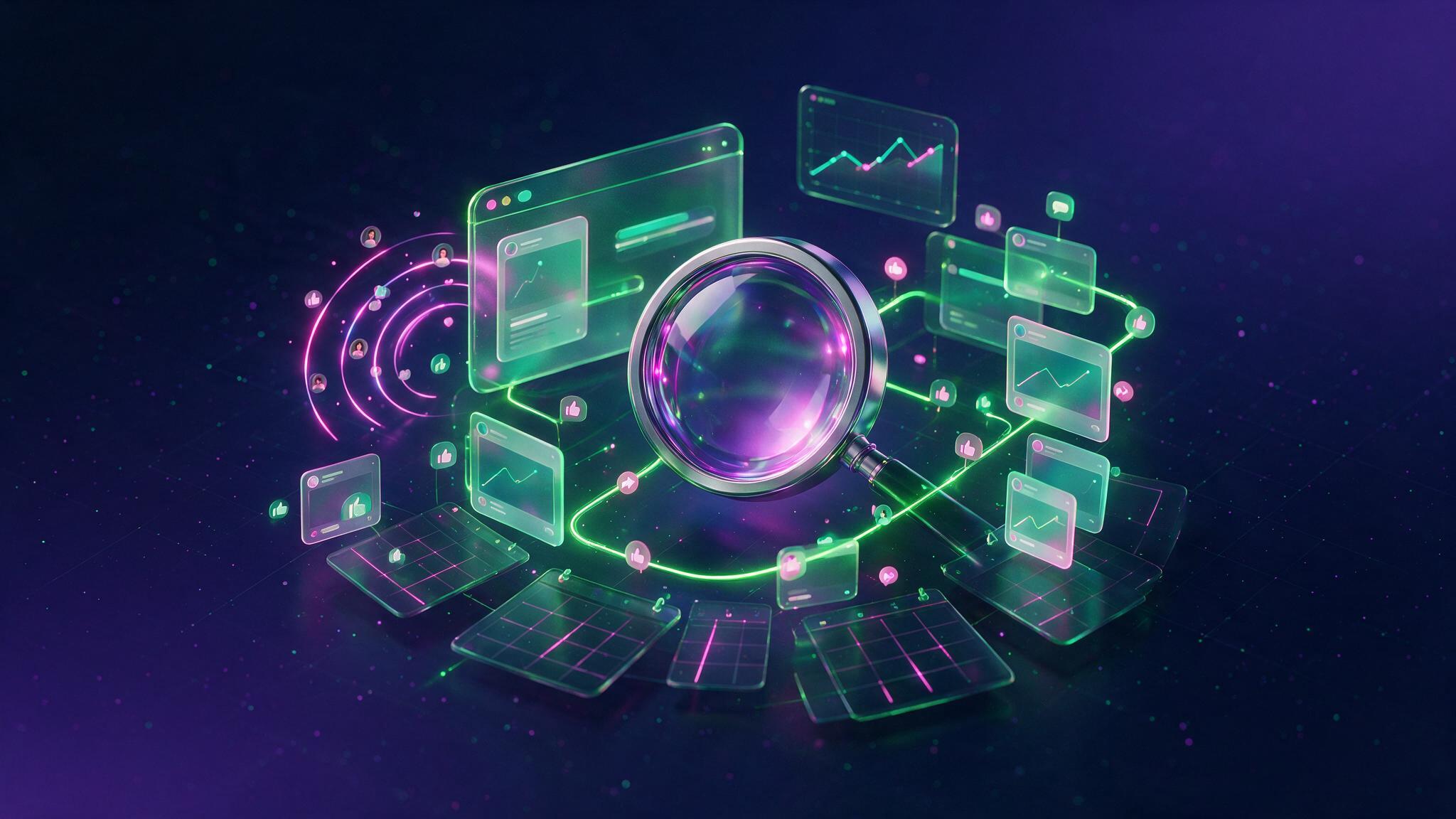 Social media marketing content network with glowing engagement metrics