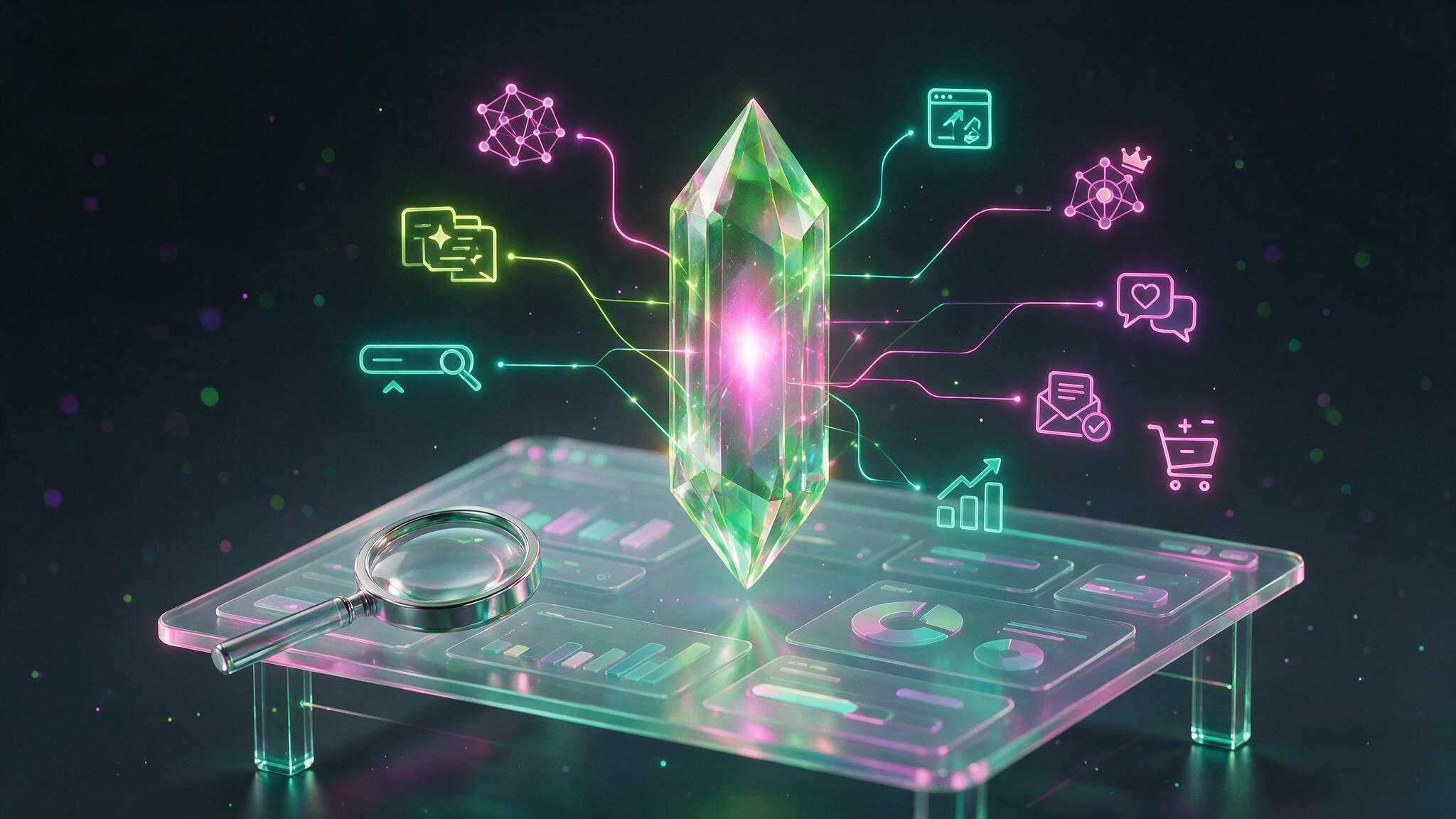 Neon growth prism showing connected digital marketing channels and measurable results