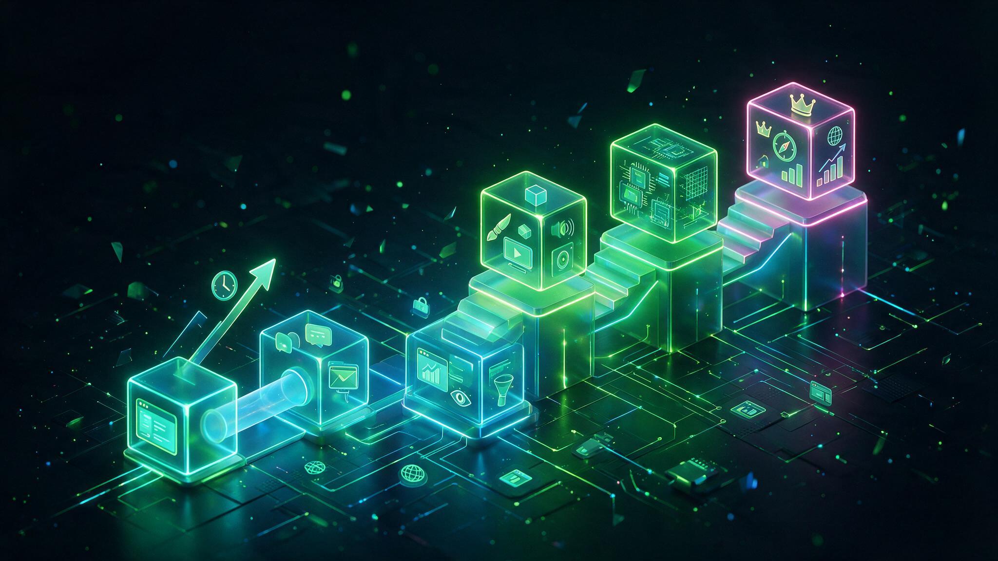 Professional digital skill development pathway with connected learning cubes